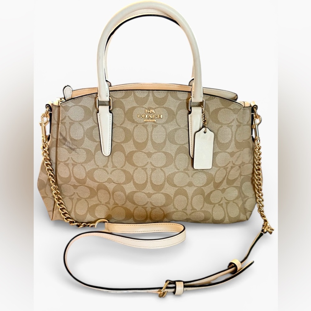 Coach Satchel Bag In Signature Cream Tan Coated Canvas